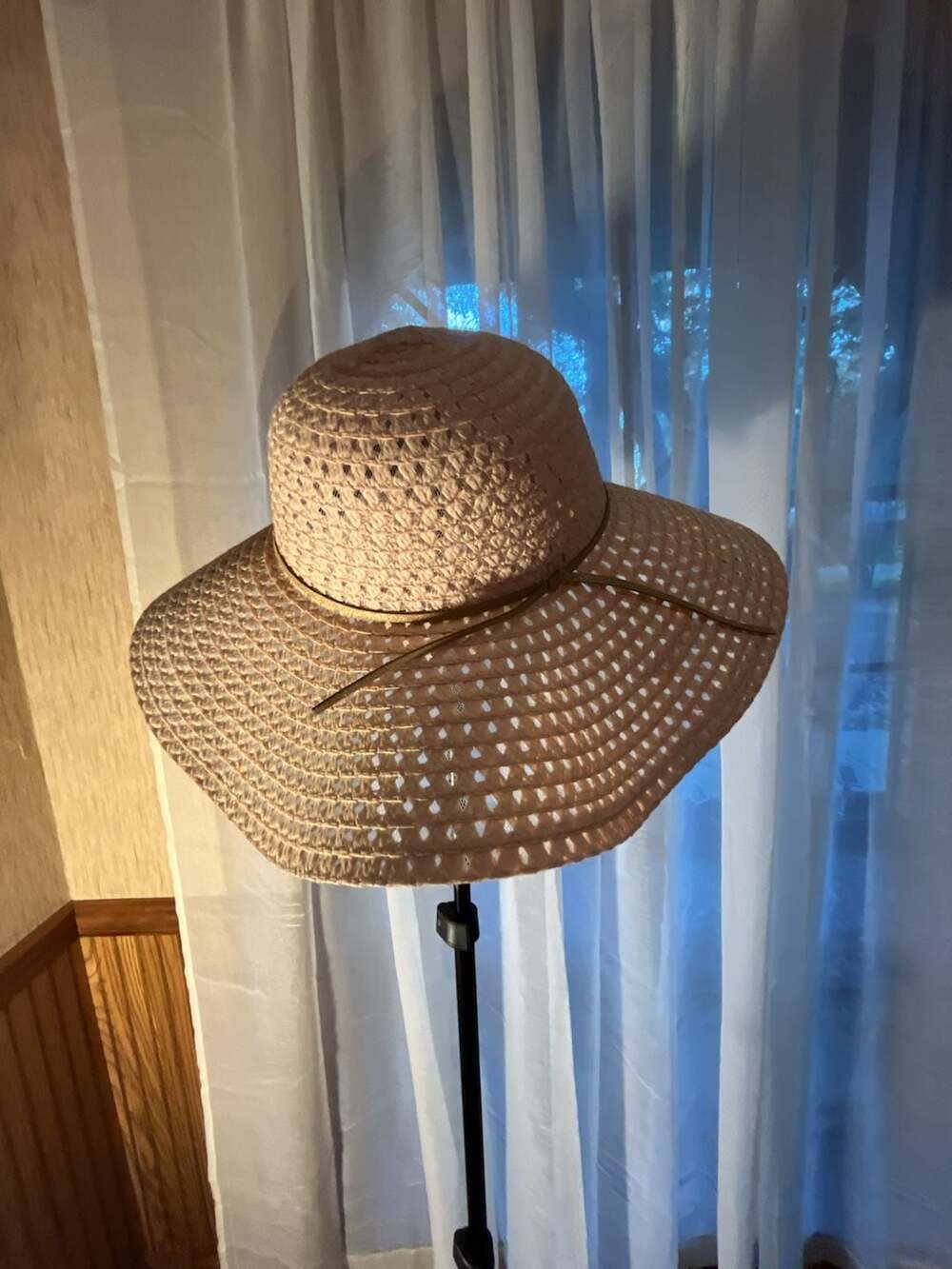 Straw Crochet Floppy Sun Hat Beige
